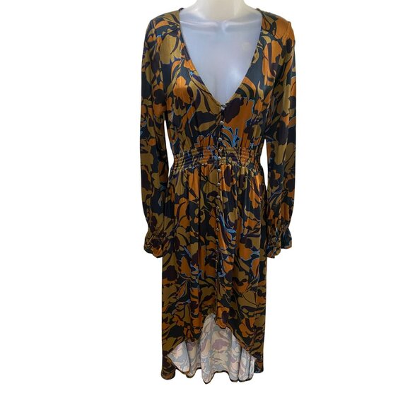 Shyanne Womens Floral Print V-Neck Long Sleeve High-Low Dress M 100% Viscose Mul - Picture 2 of 12